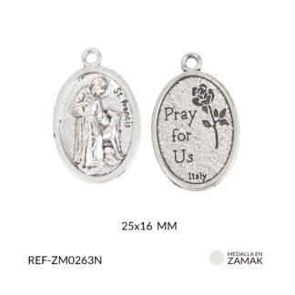 Medalla en zamak niquelada San Francisco de Asis 25x16 mm