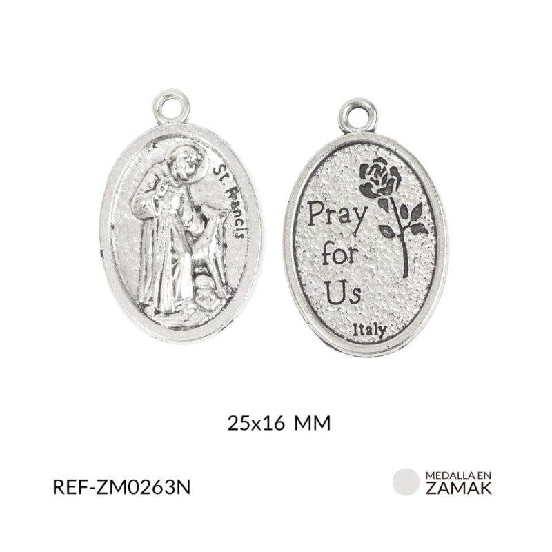 Medalla en zamak niquelada San Francisco de Asis 25x16 mm