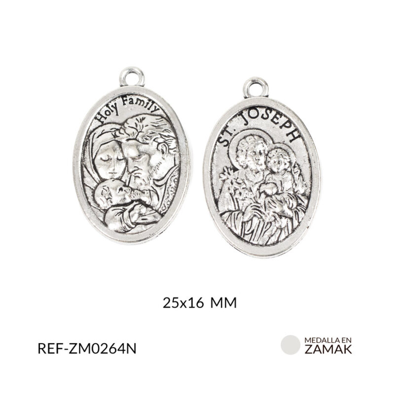 Medalla zamak sagrada familia + san José paq x6 unidades