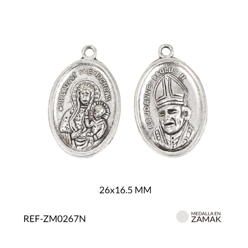 Medalla en zamak niquelada Juan Pablo 26x16.5 mm