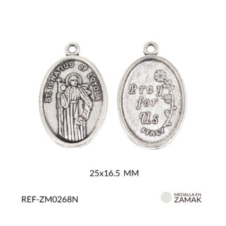 Medalla en zamak niquelada San ignacio 26x16.5 mm