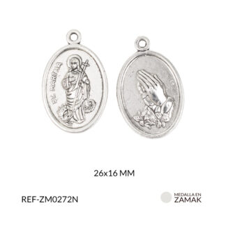 Medalla en zamak niquelada Virgen de Santa Marta 26x16mm x 12und