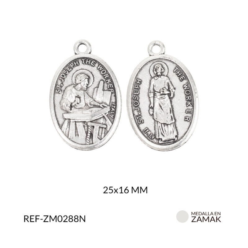 Medalla zamak San José patrón de los trabajadores 25x16mm paq x12 unids