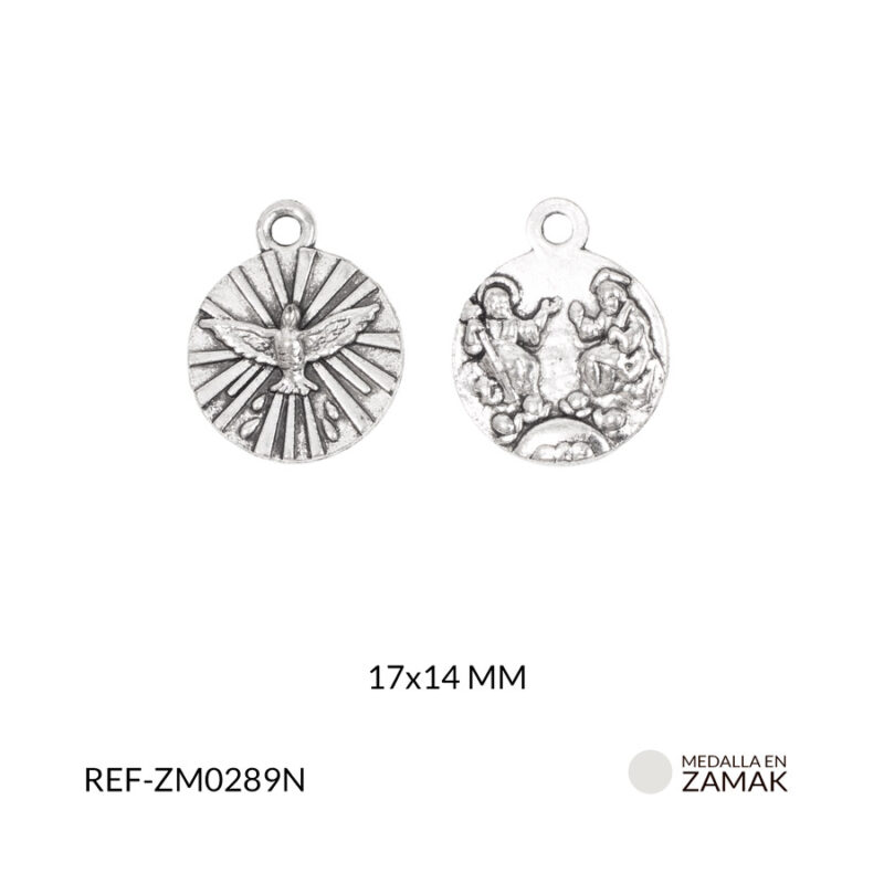 Medalla zamak circular santísimas trinidad y espíritu santo 17x14mm paq x12