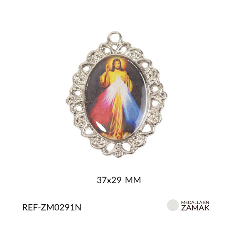 Medalla en zamak niquelada señor de la misericordia 37x29 mm