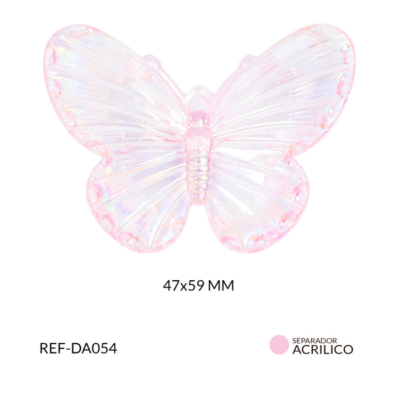 Dije acrílico mariposa traslucido boreal rosado 47x59mm x 2und