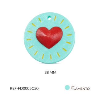 Dije redondo filamento corazon rojo 38mm x und