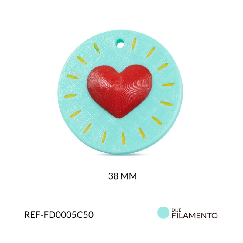 Dije redondo filamento corazon rojo 38mm x und