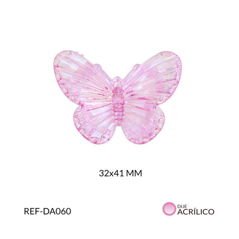 Dije acrílico mariposa traslucida boreal fucsia 32x41mm x 2und