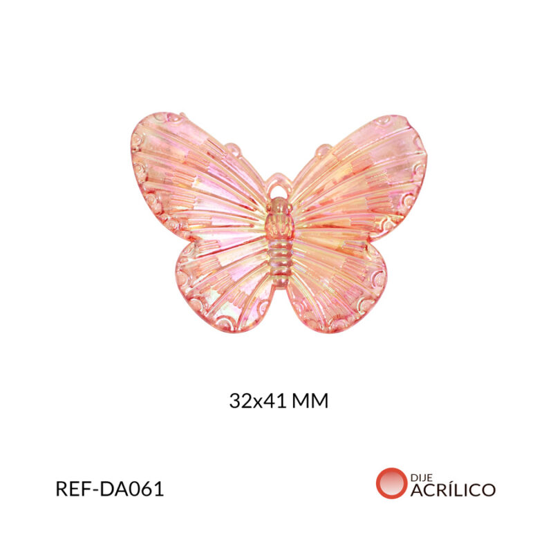 Dije acrílico mariposa traslucida boreal rojo 32x41mm x 2und