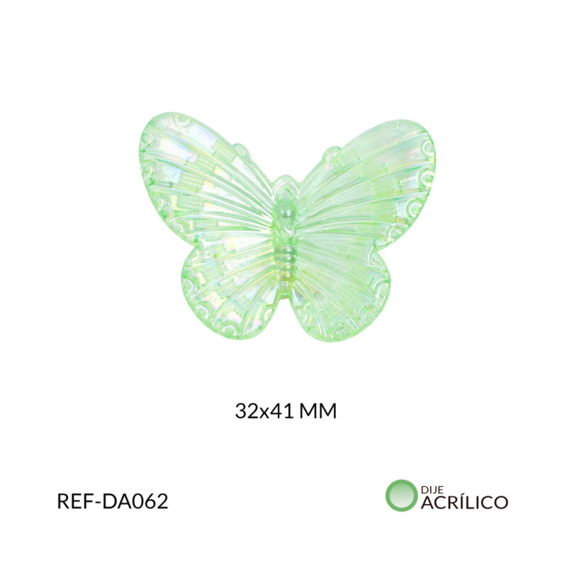 Dije acrílico mariposa traslucida boreal verde 32x41mm x 2und