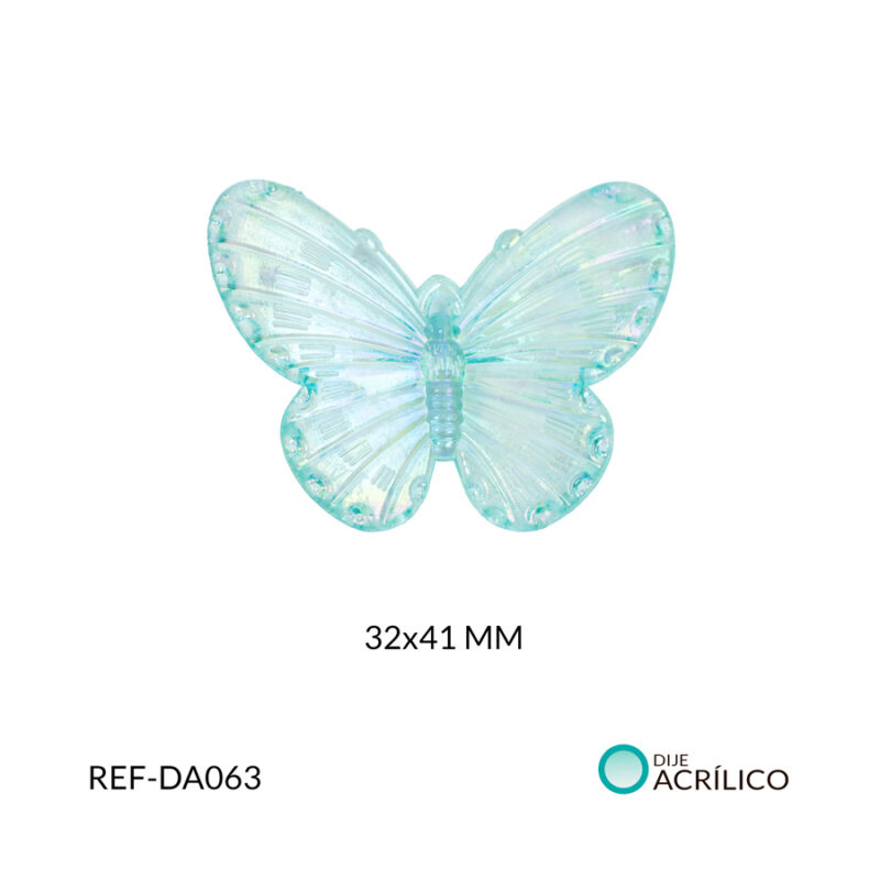 Dije acrílico mariposa traslucida boreal azul 32x41mm x 2und