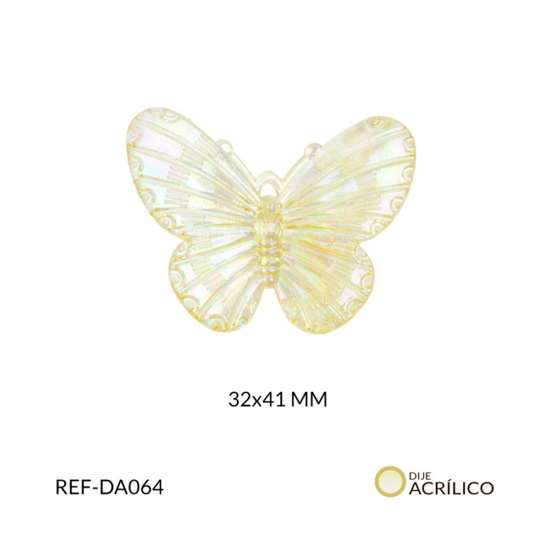 Dije acrílico mariposa traslucida boreal amarillo 32x41mm x 2und