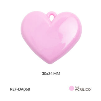 Dije acrílico corazon plano color rosado 30x34mm x 2und