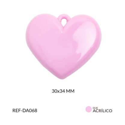 Dije acrílico corazon plano color rosado 30x34mm x 2und