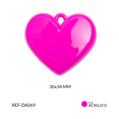 Dije acrílico corazon plano color fucsia 30x34mm x 2und