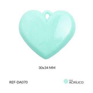 Dije acrílico corazon plano color verde menta 30x34mm x 2und