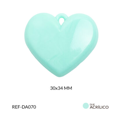 Dije acrílico corazon plano color verde menta 30x34mm x 2und