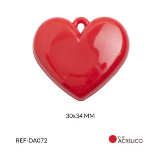 Dije acrílico corazon plano color rojo 30x34mm x 2und