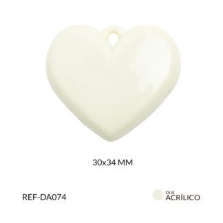 Dije acrílico corazon plano color marfil 30x34mm x 2und