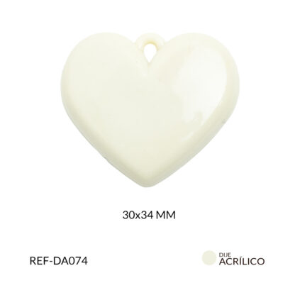 Dije acrílico corazon plano color marfil 30x34mm x 2und