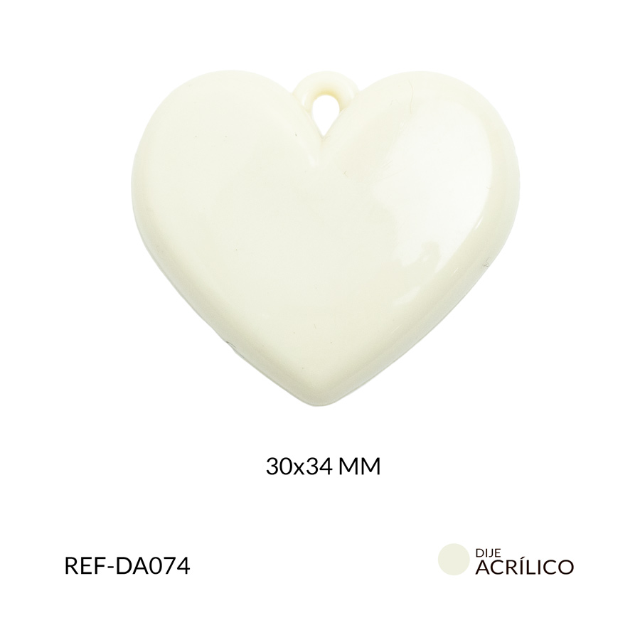 Dije acrílico corazon plano color marfil 30x34mm x 2und