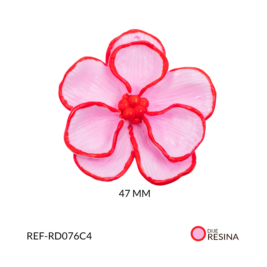 Dije resina flor cayena rosada 47mm x und