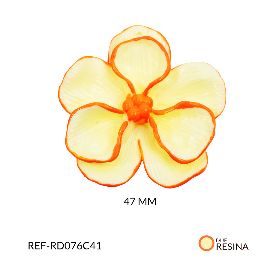 Dije resina flor cayena amarilla 47mm x und