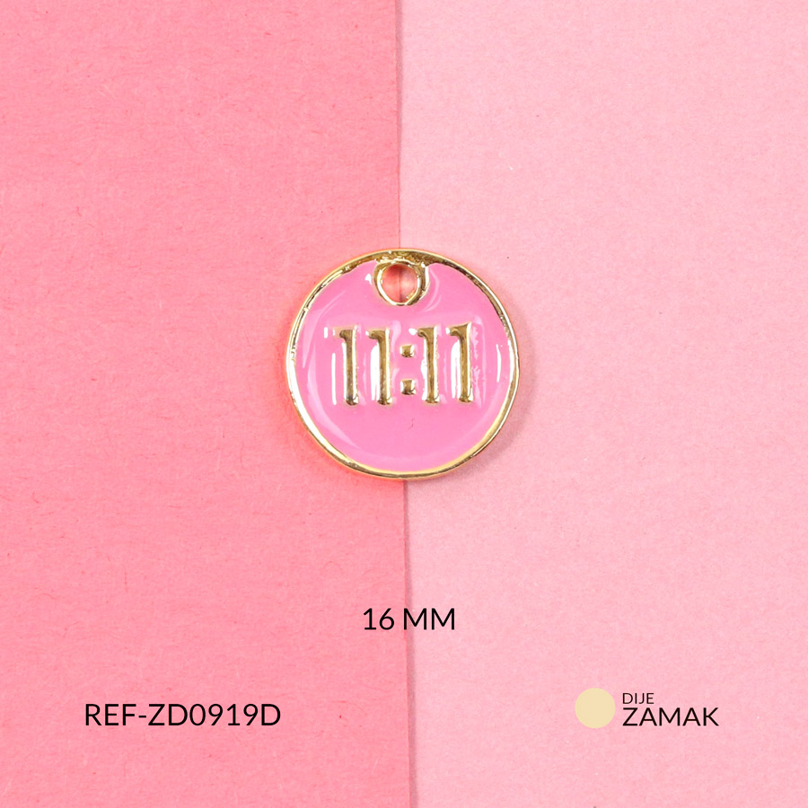 Dije zamak amuleto 11:11 rosado 16mm x unidad