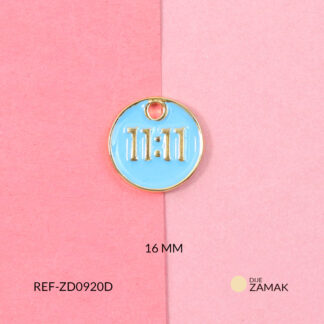 Dije zamak amuleto 11:11 azul claro 16mm x unidad