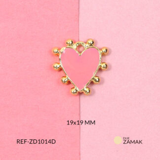 Dije zamak corazon puntos resina rosada 19x19mm x und