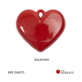 Dije acrílico corazon plano color rojo oscuro 30x34mm x 2und