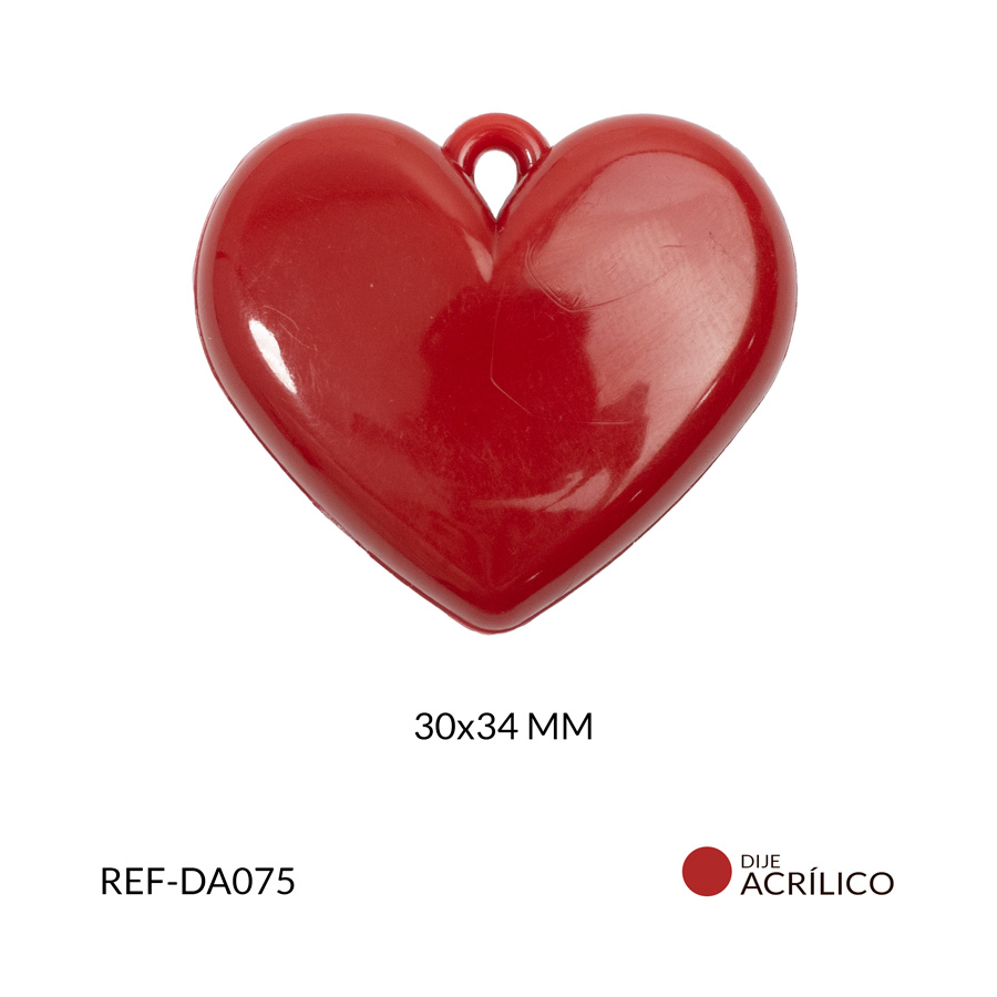 Dije acrílico corazon plano color rojo oscuro 30x34mm x 2und