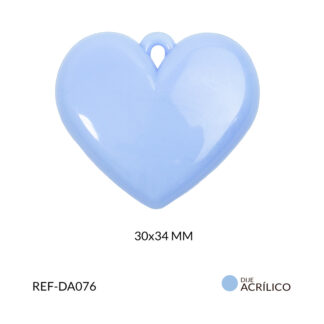 Dije acrílico corazon plano color azul celeste 30x34mm x 2und
