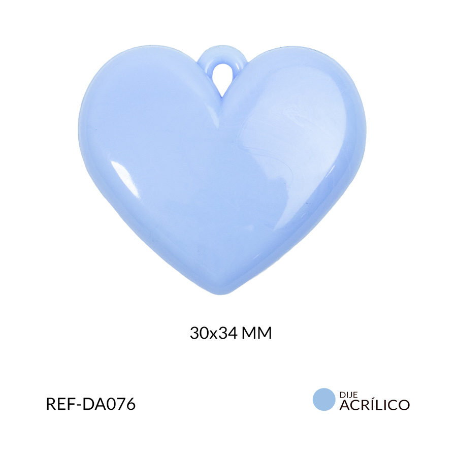 Dije acrílico corazon plano color azul celeste 30x34mm x 2und