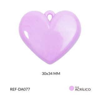 Dije acrílico corazon plano color lila 30x34mm x 2und