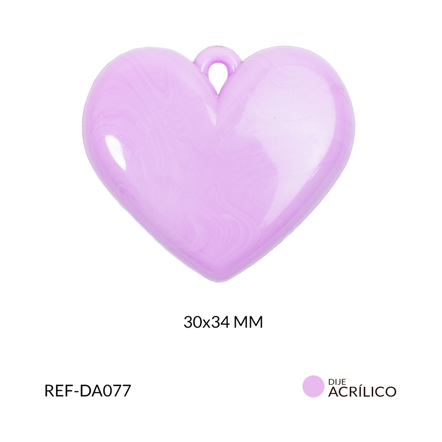 Dije acrílico corazon plano color lila 30x34mm x 2und