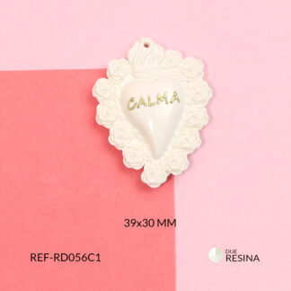 Dije resina corazon blanco calma 39x30mm x und