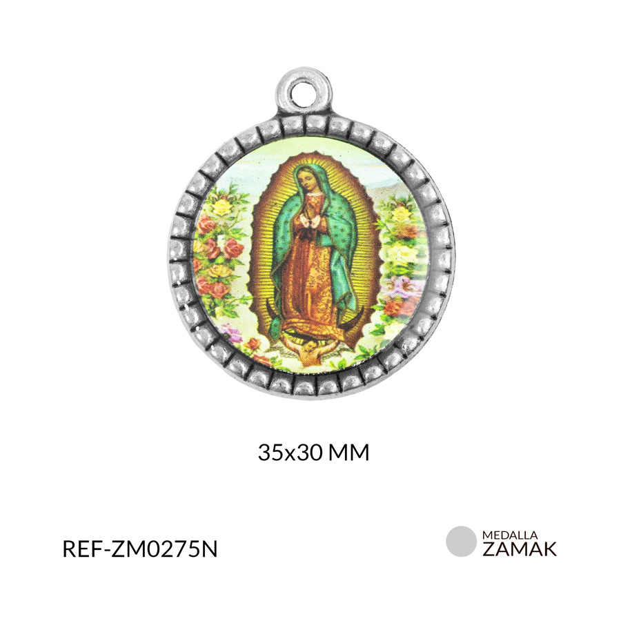 Medalla zamak redonda virgen guadalupe 35x30mm x und