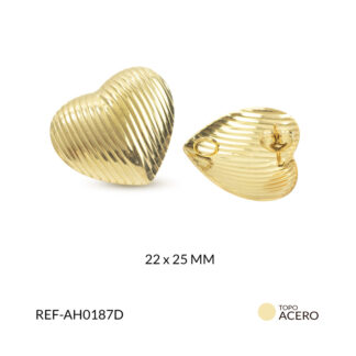 Herraje para arete acero corazón rayado 22x25mm x par