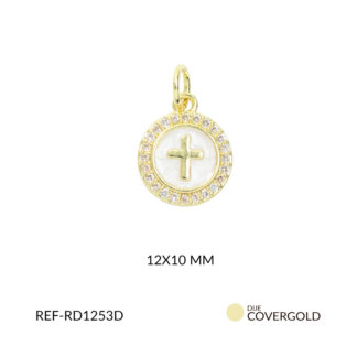 Dije covergold circulo circon blanco resina blanca cruz lisa 12x10mm x und