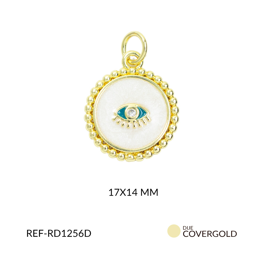 Dije covergold circulo resina blanca ojo verde 17x14mm x und