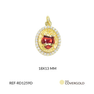 Dije covergold ovalado sagrado corazon resina roja 18x13mm x und