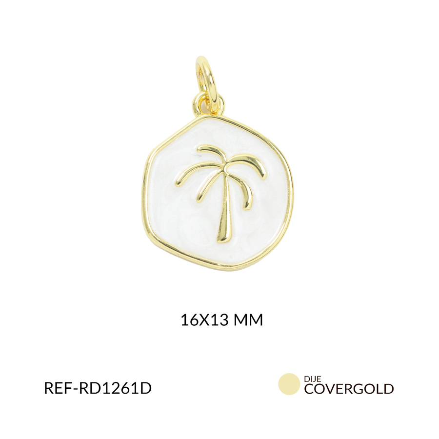 Dije covergold circulo deforme resina blanca palmera 16x13mm x und