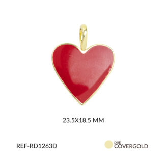 Dije rodinado corazon resina roja 23.5x18.5mm x und