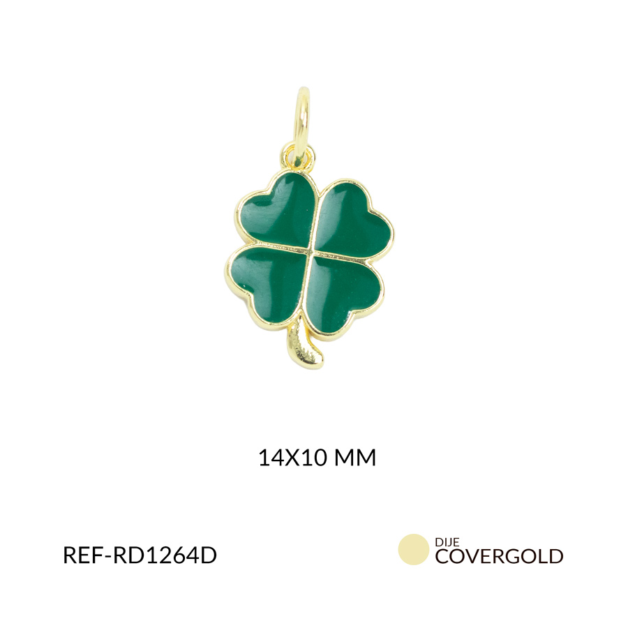 Dije covergold trebol de 4 hojas resina verde 14x10mm x und
