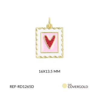 Dije covergold cuadrado resina blanca rosada corazon rojo 16x13.5mm x und