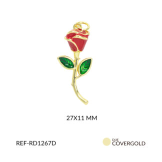 Dije covergold rosa roja hojas verdes 27x11mm x und