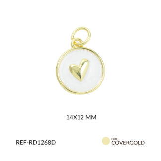 Dije covergold circulo resina blanca corazon relieve 14x12mm x und