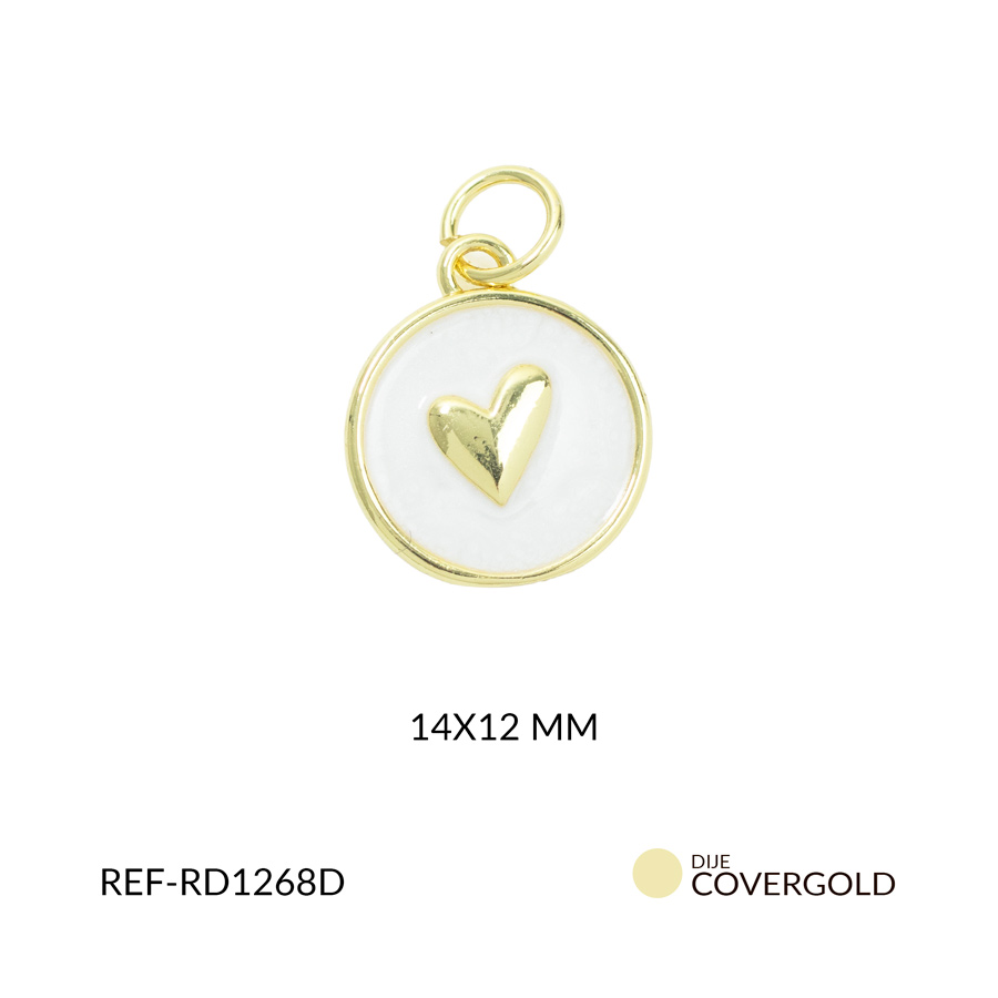Dije covergold circulo resina blanca corazon relieve 14x12mm x und